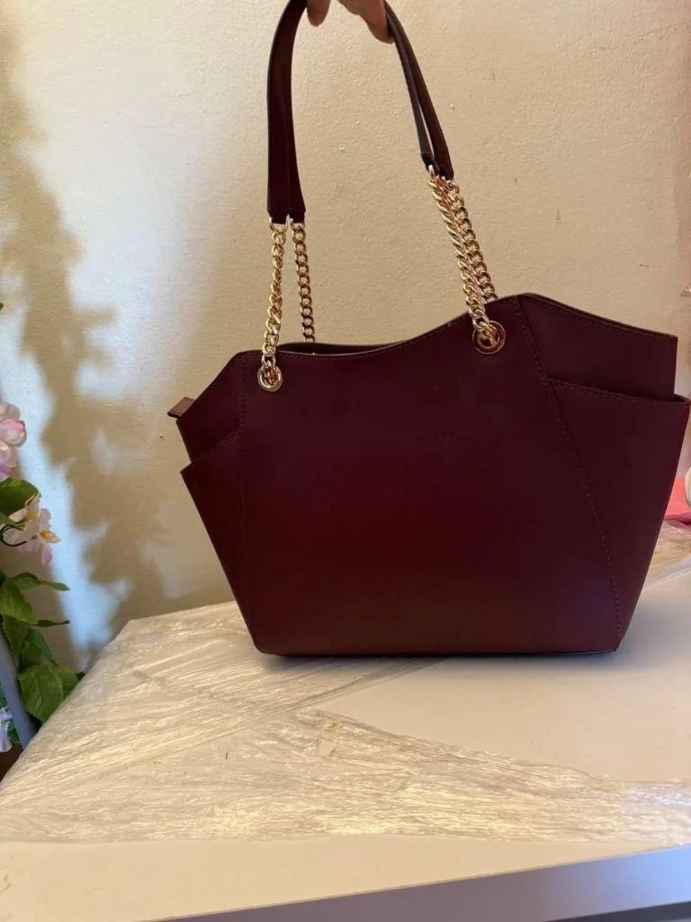 Michael Kors Burgundy Saffiano Chain-Handle Tote - Picture 4 of 9